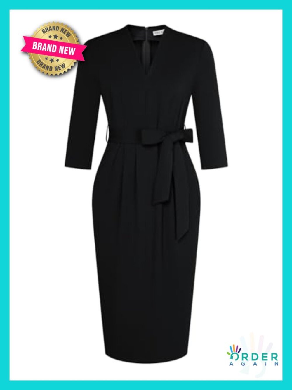 Women's 3/4 Sleeve V-Neck Bodycon Work Dress with Pockets